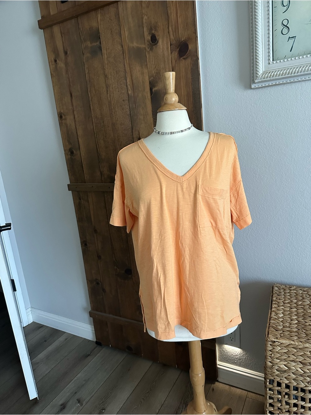 UpWest Peach V-Neck Short Sleeve Tee